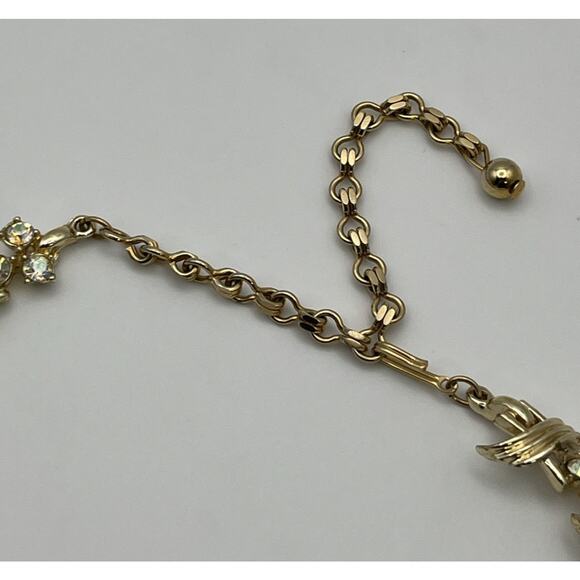 Vintage Aurora Borealis Rhinestone Choker Necklace Gold Tone Art Deco 15" - Picture 6 of 8